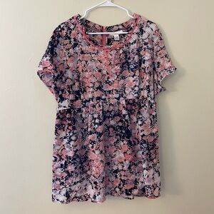 Motherhood Maternity pink floral top ruched vintage single stitch women’s shirt
